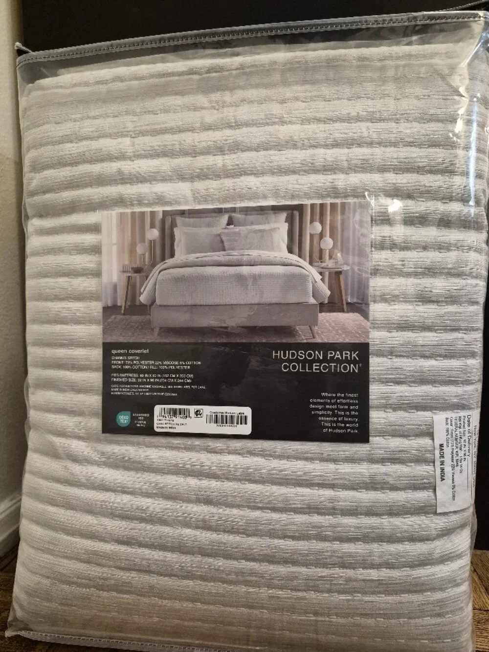 Hudson Park Collection Channel Stitch Coverlet, Queen, Gray/Silver, New with Tag